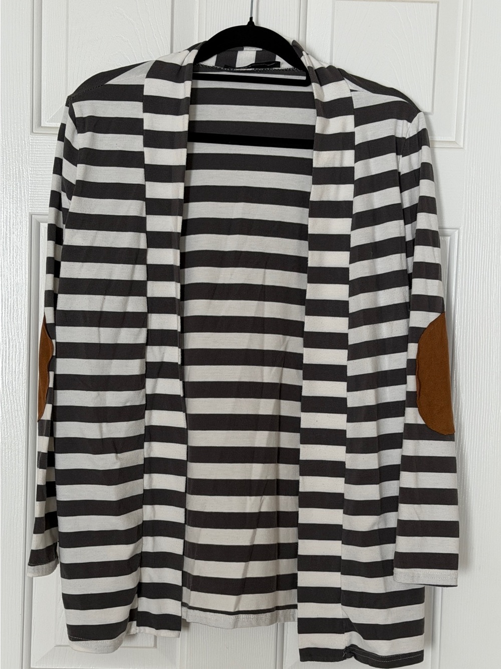Zanzea Collection Striped Open Front Cardigan w/ Faux Suede Elbow Patches Medium